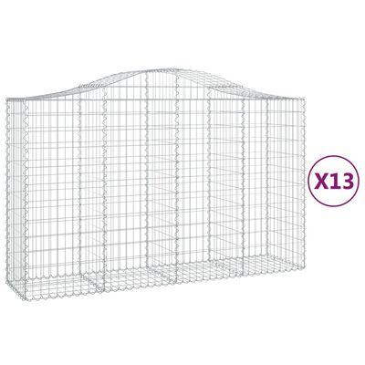 vidaXL buede gabionkurve 13 stk. 200x50x120/140 cm galvaniseret jern