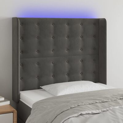 vidaXL sengegavl med LED-lys 93x16x118/128 cm fløjl mørkegrå