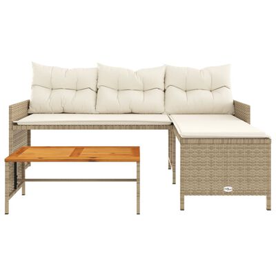 vidaXL havesofa med bord og hynder L-formet polyrattan beige