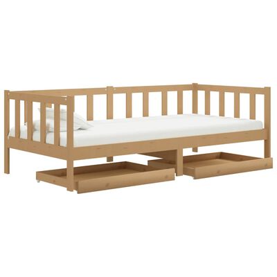 vidaXL daybed med skuffer 90x200 cm massivt fyrretræ gyldenbrun