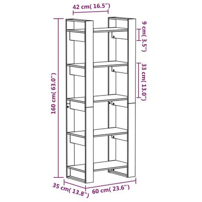 vidaXL bogreol/rumdeler 60x35x160 cm massivt træ sort