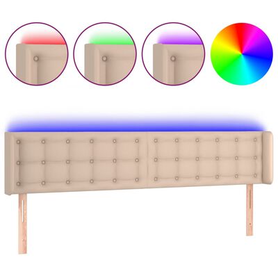 vidaXL sengegavl med LED-lys 183x16x78/88cm kunstlæder cappuccino