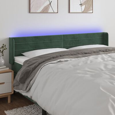 vidaXL sengegavl med LED-lys 203x16x78/88 cm fløjl mørkegrøn