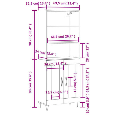 vidaXL højskab 69,5x34x180 cm konstrueret træ sonoma-eg