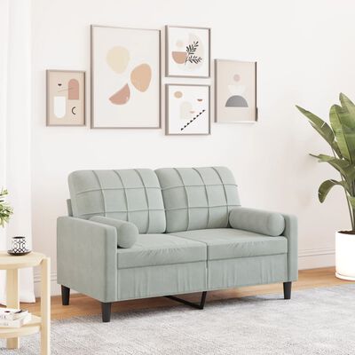 vidaXL 2-personers sofa med pyntepuder 120 cm velour lysegrå