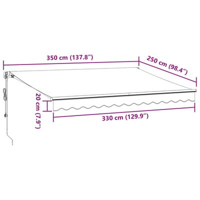 vidaXL markise med LED-lys 350x250 cm automatisk betjening bordeaux