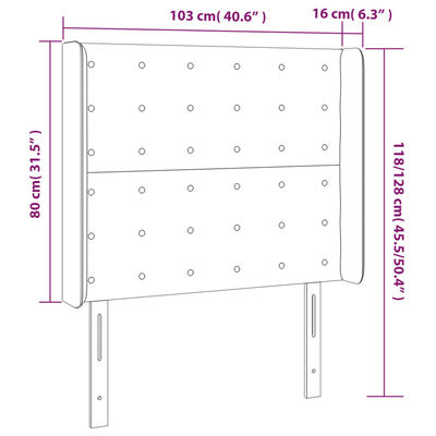 vidaXL sengegavl med kanter 103x16x118/128 cm fløjl lyserød