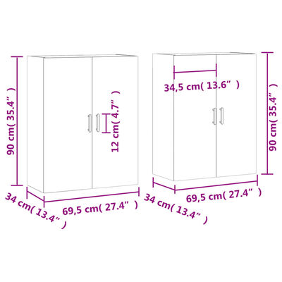 vidaXL vægskabe 2 stk. 69,5x34x90 cm betongrå