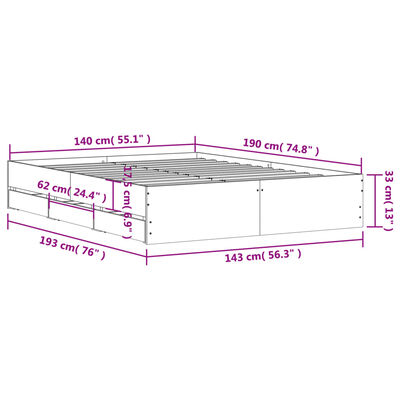 vidaXL sengeramme med skuffer 140x190 cm konstrueret træ grå sonoma-eg