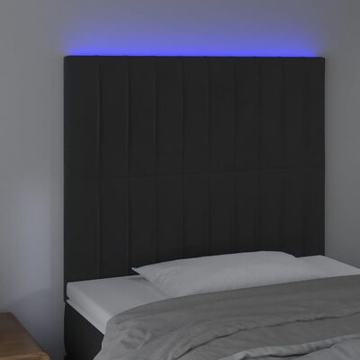 vidaXL sengegavl med LED-lys 80x5x118/128 cm fløjl sort