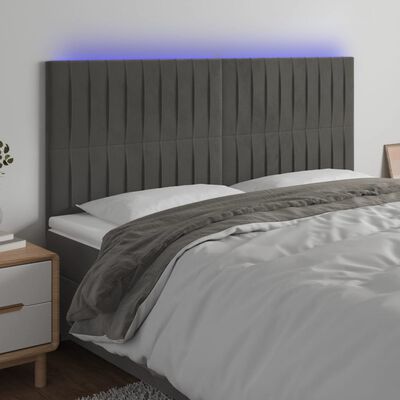 vidaXL sengegavl med LED-lys 160x5x118/128 cm fløjl mørkegrå