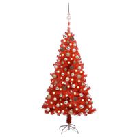 vidaXL kunstigt juletræ med lys og kuglesæt 150 cm PVC rød