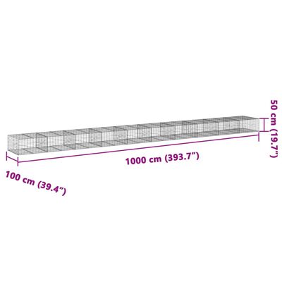 vidaXL gabionkurv med cover 1000x100x50 cm galvaniseret jern