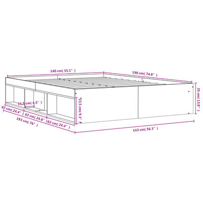 vidaXL sengeramme 140x190 cm betongrå