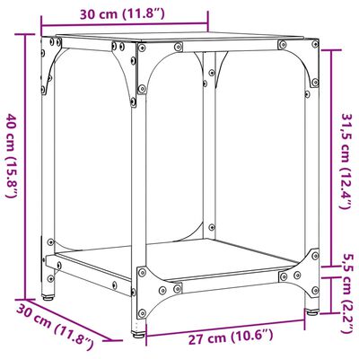 vidaXL sofaborde med transparent glastop 2 stk 30x30x40 cm stål