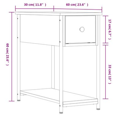 vidaXL sengebord 30x60x60 cm konstrueret træ grå sonoma-eg