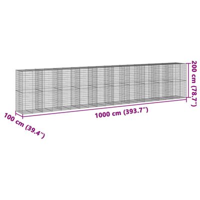 vidaXL gabionkurv med cover 1000x100x200 cm galvaniseret jern