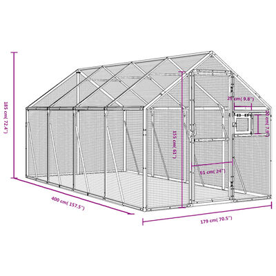 vidaXL voliere 1,79x4x1,85 m aluminium sølvfarvet