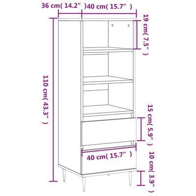 vidaXL højskab 40x36x110 cm konstrueret træ hvid højglans