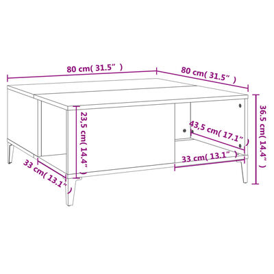 vidaXL sofabord 80x80x36,5 cm konstrueret træ sonoma-eg