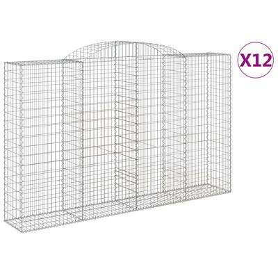 vidaXL buede gabionkurve 12 stk. 300x50x180/200 cm galvaniseret jern