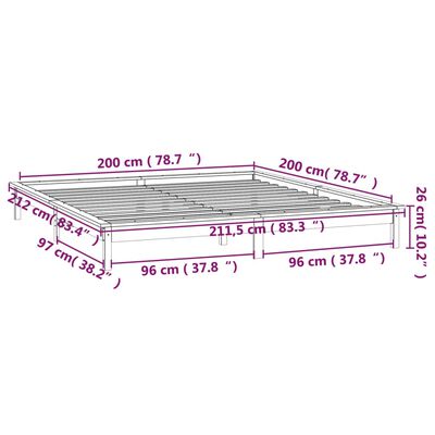 vidaXL sengeramme med LED-lys 200x200 cm massivt træ grå