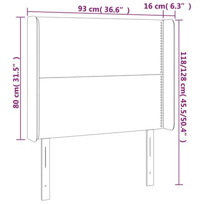 vidaXL sengegavl med kanter 93x16x118/128 cm stof mørkebrun