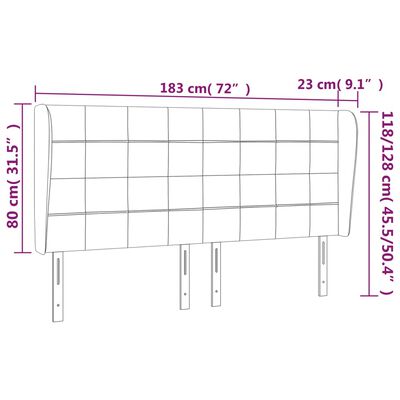 vidaXL sengegavl med kanter 183x23x118/128 cm fløjl sort