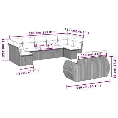 vidaXL sofasæt til haven 9 dele med hynder polyrattan sort