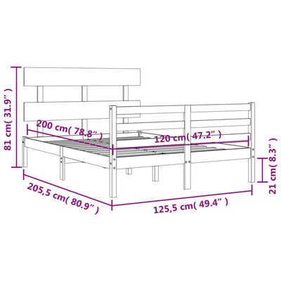 vidaXL sengeramme med sengegavl 120x200 cm massivt træ sort