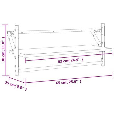 vidaXL væghylder med stænger 2 stk. 65x25x30 cm røget egetræsfarve