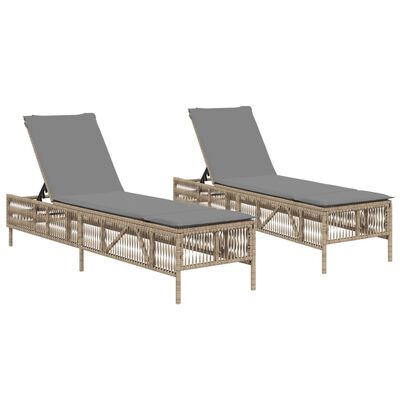 vidaXL liggestole 2 stk. med hynder polyrattan beige