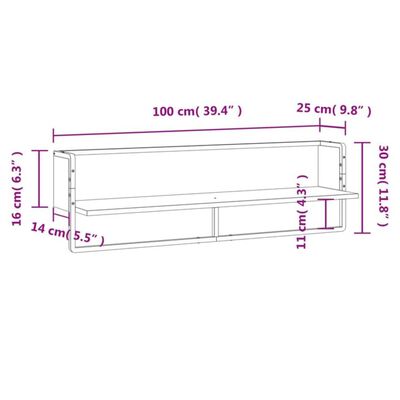 vidaXL væghylde med stang 100x25x30 cm grå sonoma-eg