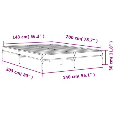 vidaXL sengestel 140x200 cm konstrueret træ og metal sort