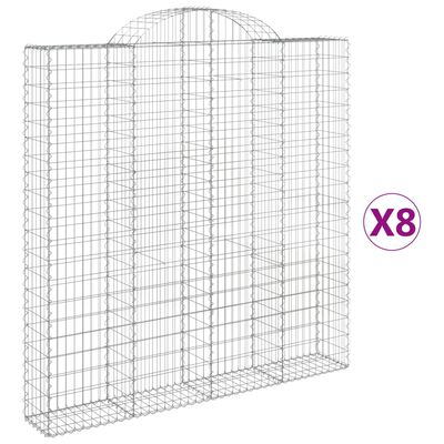 vidaXL buede gabionkurve 8 stk. 200x30x200/220 cm galvaniseret jern