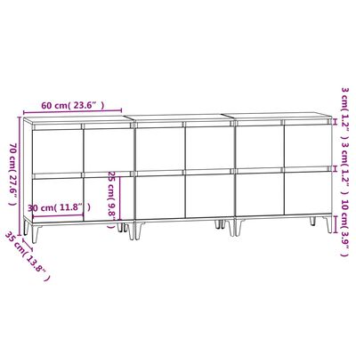 vidaXL skænke 3 stk. 60x35x70 cm konstrueret træ grå sonoma-eg