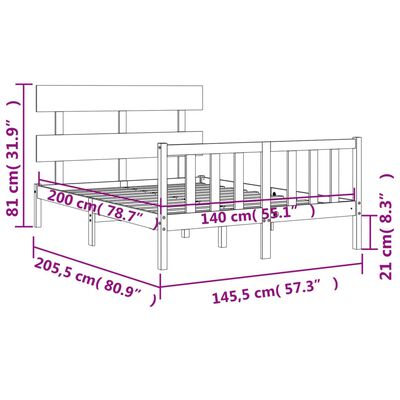 vidaXL sengeramme med sengegavl 140x200 cm massivt træ hvid