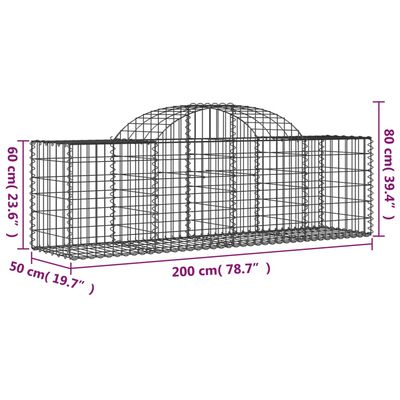 vidaXL buede gabionkurve 9 stk. 200x50x60/80 cm galvaniseret jern