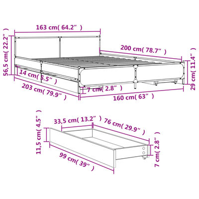 vidaXL sengeramme med skuffer 160x200 cm konstrueret træ sonoma-eg