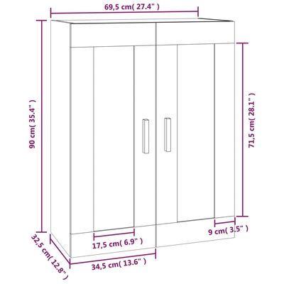 vidaXL vægskab 69,5x32,5x90 cm konstrueret træ sonoma-eg