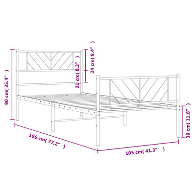 vidaXL sengeramme med sengegavl og fodgærde 100x190 cm metal hvid