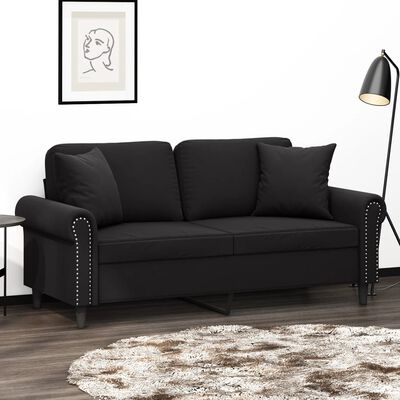 vidaXL 2-personers sofa med pyntepuder 140 cm velour sort