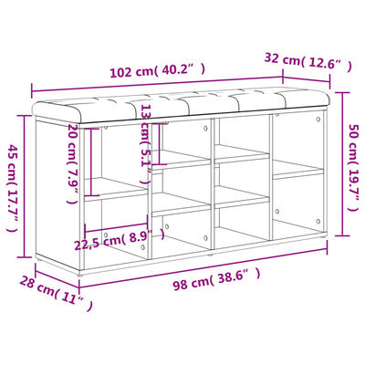 vidaXL skobænk 102x32x50 cm konstrueret træ betongrå