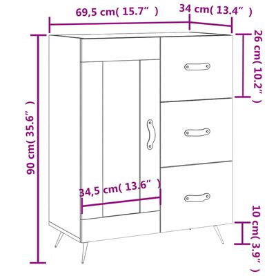 vidaXL skænk 69,5x34x90 cm konstrueret træ hvid højglans