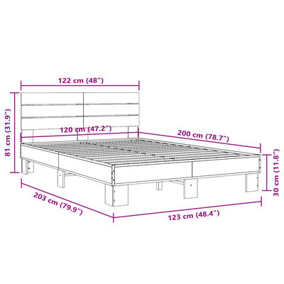 vidaXL sengestel 120x200 cm konstrueret træ og metal grå sonoma-eg