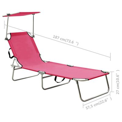 vidaXL foldbar liggestol med baldakin aluminium pink