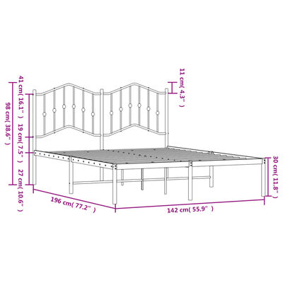 vidaXL sengeramme med sengegavl 135x190 cm metal hvid