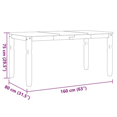 vidaXL spisebord Corona 160x80x75 cm massivt fyrretræ grå