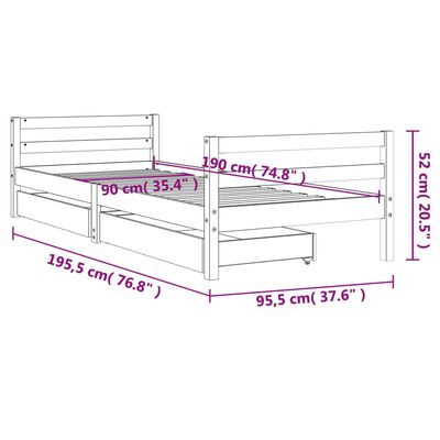 vidaXL sengeramme til juniorseng m. skuffer 90x190 cm massivt fyr