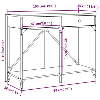 vidaXL konsolbord 100x39x78,5 cm konstrueret træ røget egetræsfarve